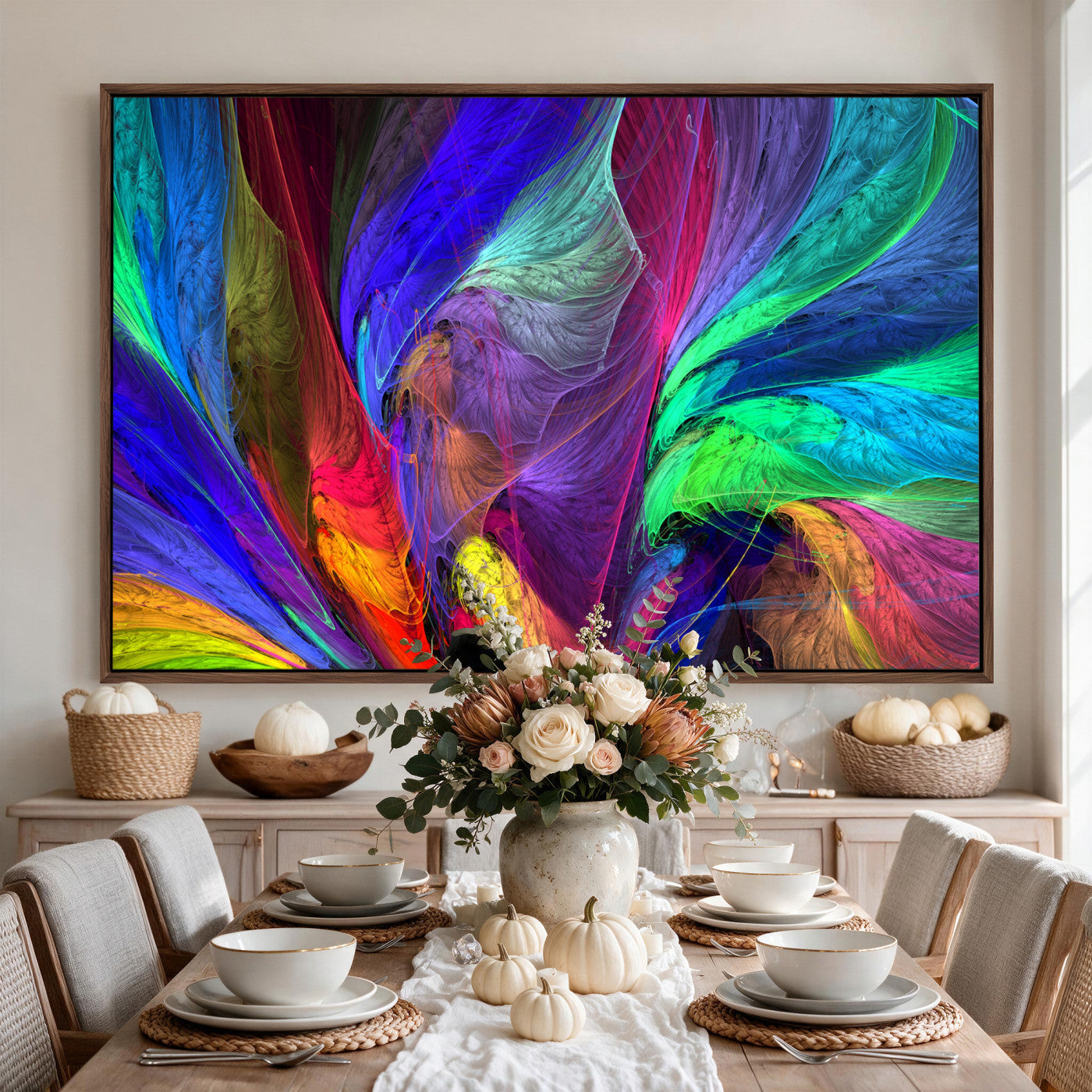 376925791-MGV-CV-36X24 - Colorful Abstract Canvas Wall Art, Rainbow Swirl Fractal Print, Bold Multicolor Living Room Decor, Vibrant Energy Art, Large Abstract Wall Art