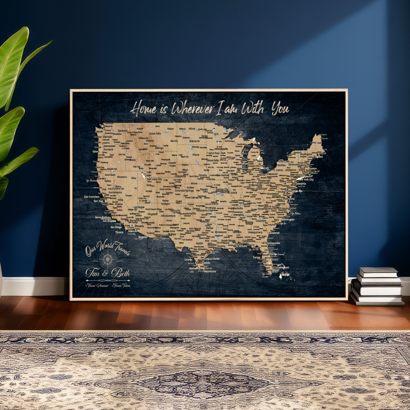 48467834-MGV-CV-36X24 - Custom Push Pin US Map Canvas | Personalized Travel Tracker | USA Cities Map Anniversary Gift for Couples | Adventure America Map Wall Art with Pins