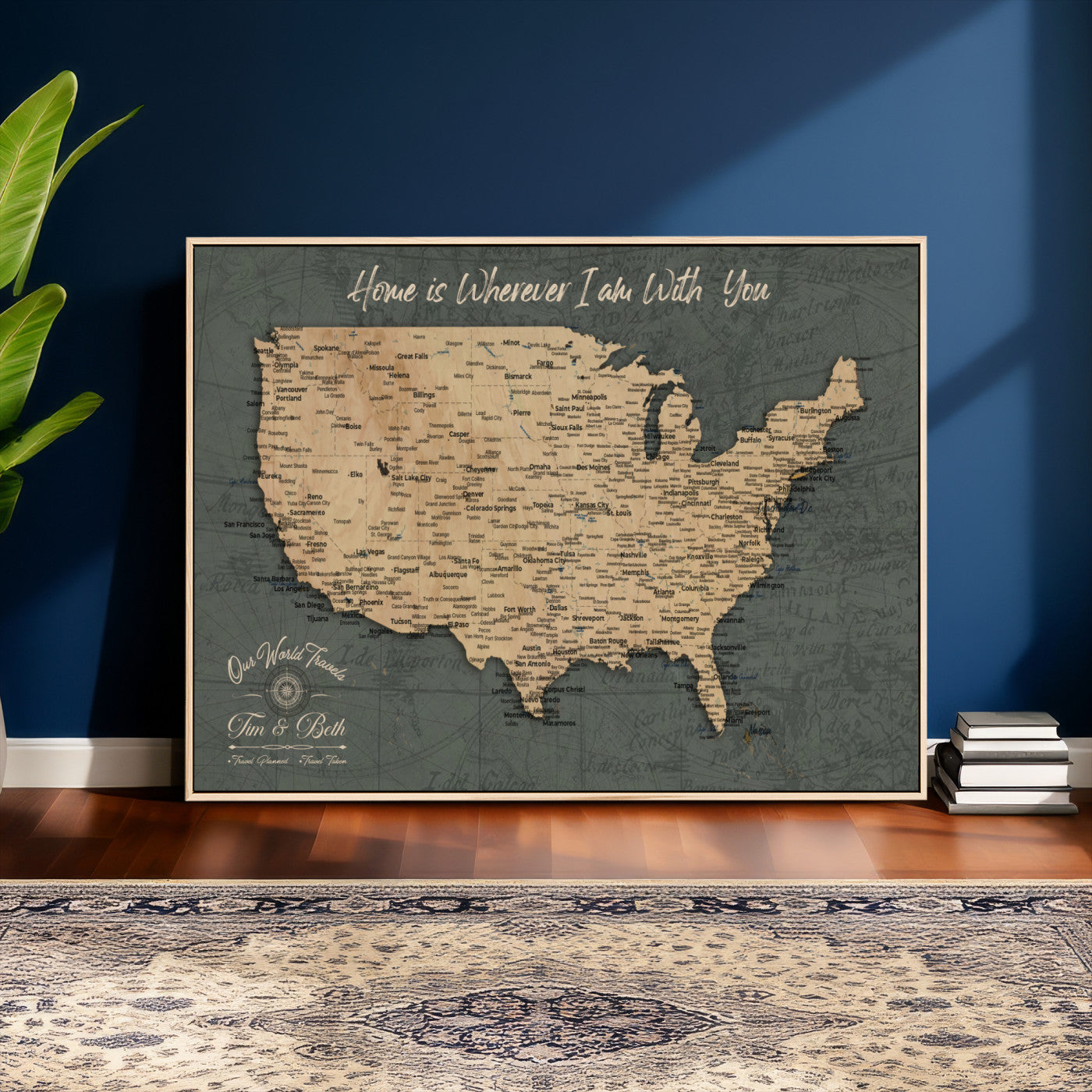 41270900-MGV-CV-36X24 - Custom Push Pin US Map Canvas | Personalized Travel Tracker | USA Cities Map Anniversary Gift for Couples | Adventure America Map Wall Art with Pins