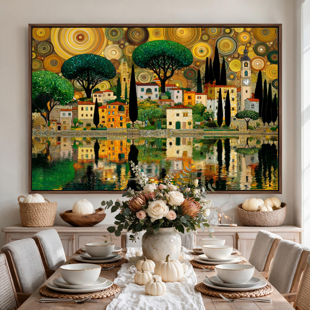 93010897-MGV-CV-36X24 - Gustav Klimt Golden Cityscape Wall Art Canvas Print,