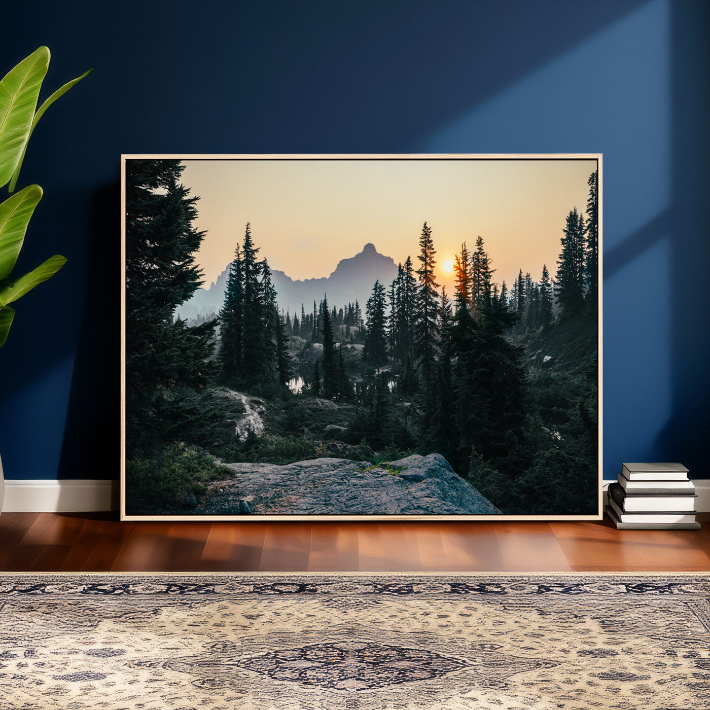 89996020-MGV-CV-36X24 - Mountain Forest Canvas Wall Art Print - Pine Tree Landscape, Sunset Nature Photography, Wilderness Wall Decor, Ready to Hang