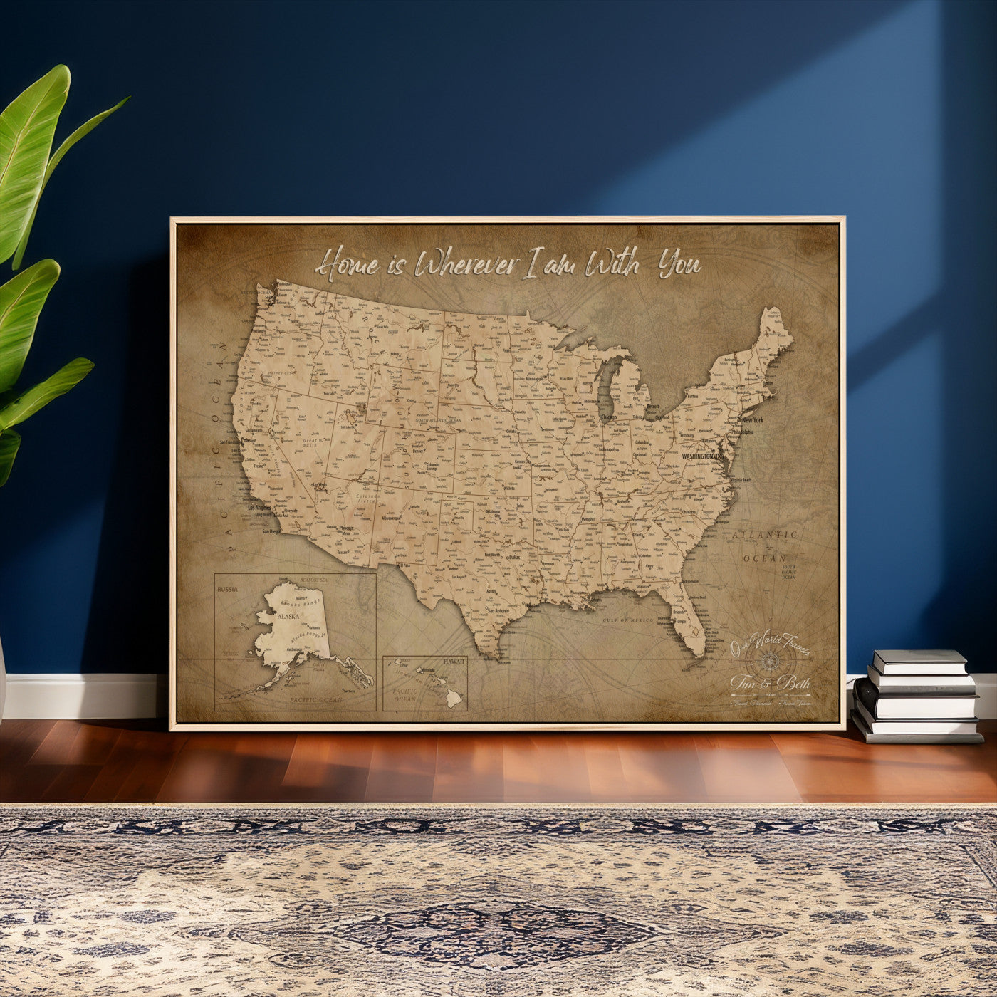 21454917-MGV-CV-36X24 - Personalized USA Push Pin Travel Map, Custom United States Map, Push Pin Map, USA Bucket List Map, Anniversary Gift, Couple Travel Map Wall Art