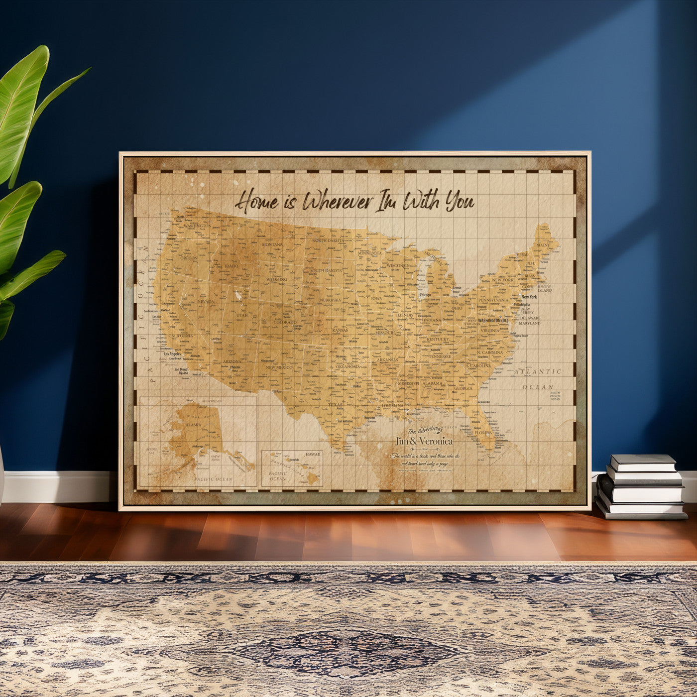 62164711-MGV-CV-36X24 - Personalized USA Push Pin Travel Map, Custom United States Map, Push Pin Map, USA Bucket List Map, Anniversary Gift, Couple Travel Map Wall Art