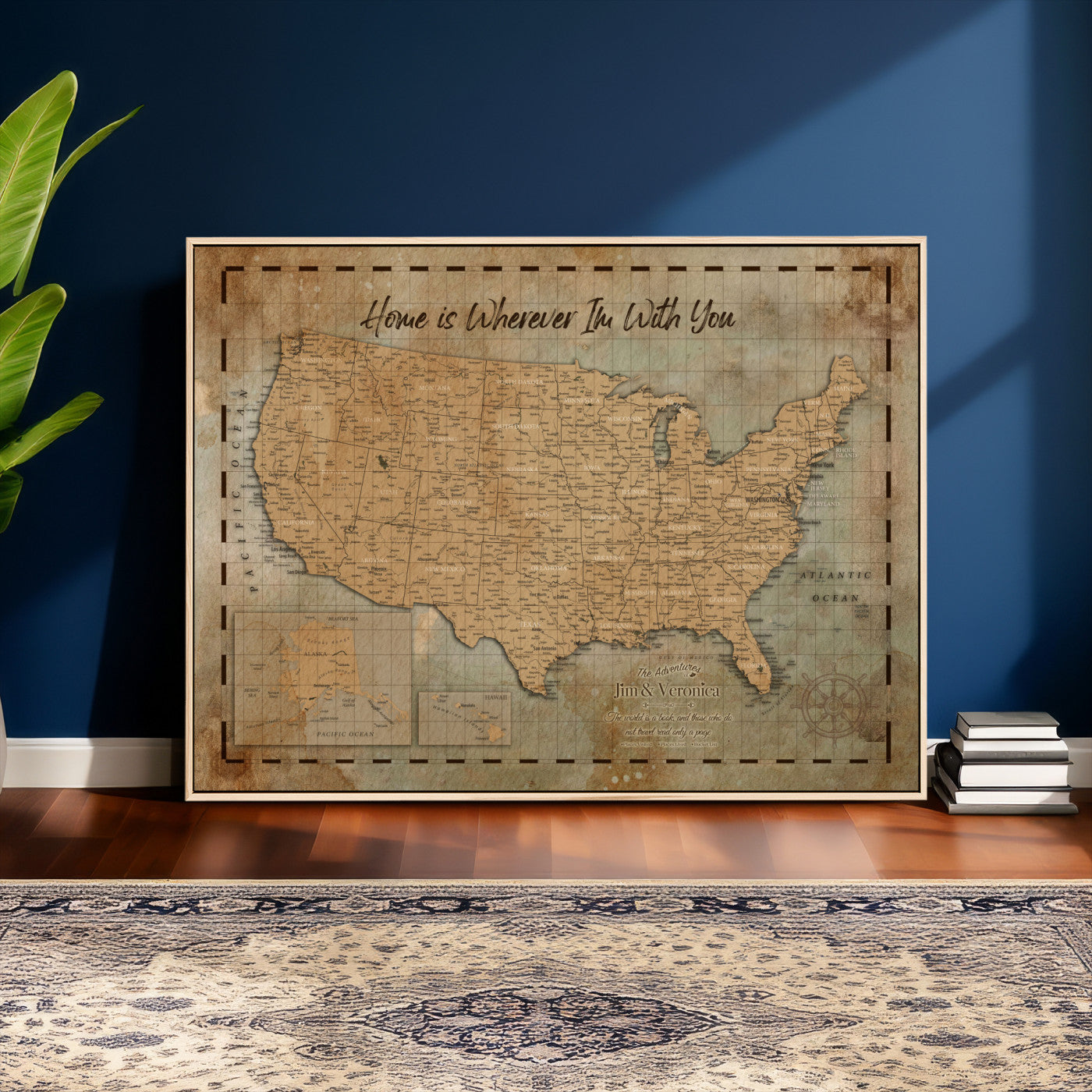 87620242-MGV-CV-36X24 - Personalized USA Push Pin Travel Map, Custom United States Map, Push Pin Map, USA Bucket List Map, Anniversary Gift, Couple Travel Map Wall Art