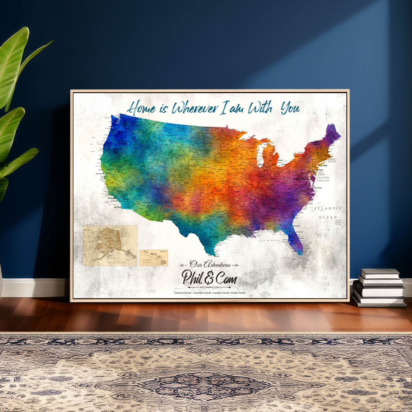 17251793-MGV-CV-36X24 - Watercolor USA Travel Map with Pins Colorful Modern Canvas Wall Art