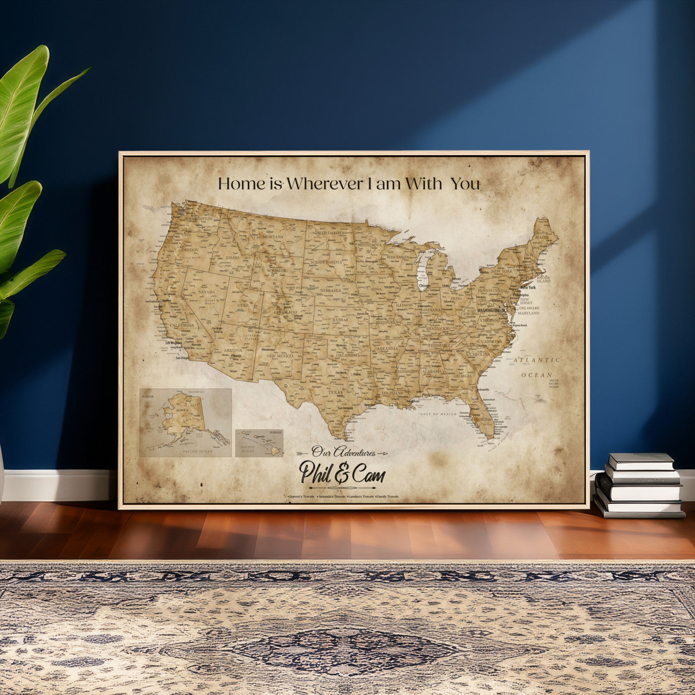 80624553-MGV-CV-36X24 - Personalized USA Push Pin Travel Map Canvas Wall Art Custom Family Gift