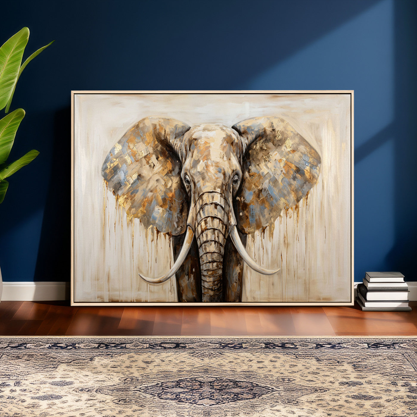 95819221-MGV-CV-36X24 - Gold Leaf Elephant Canvas Wall Art Abstract African Wildlife Painting Print