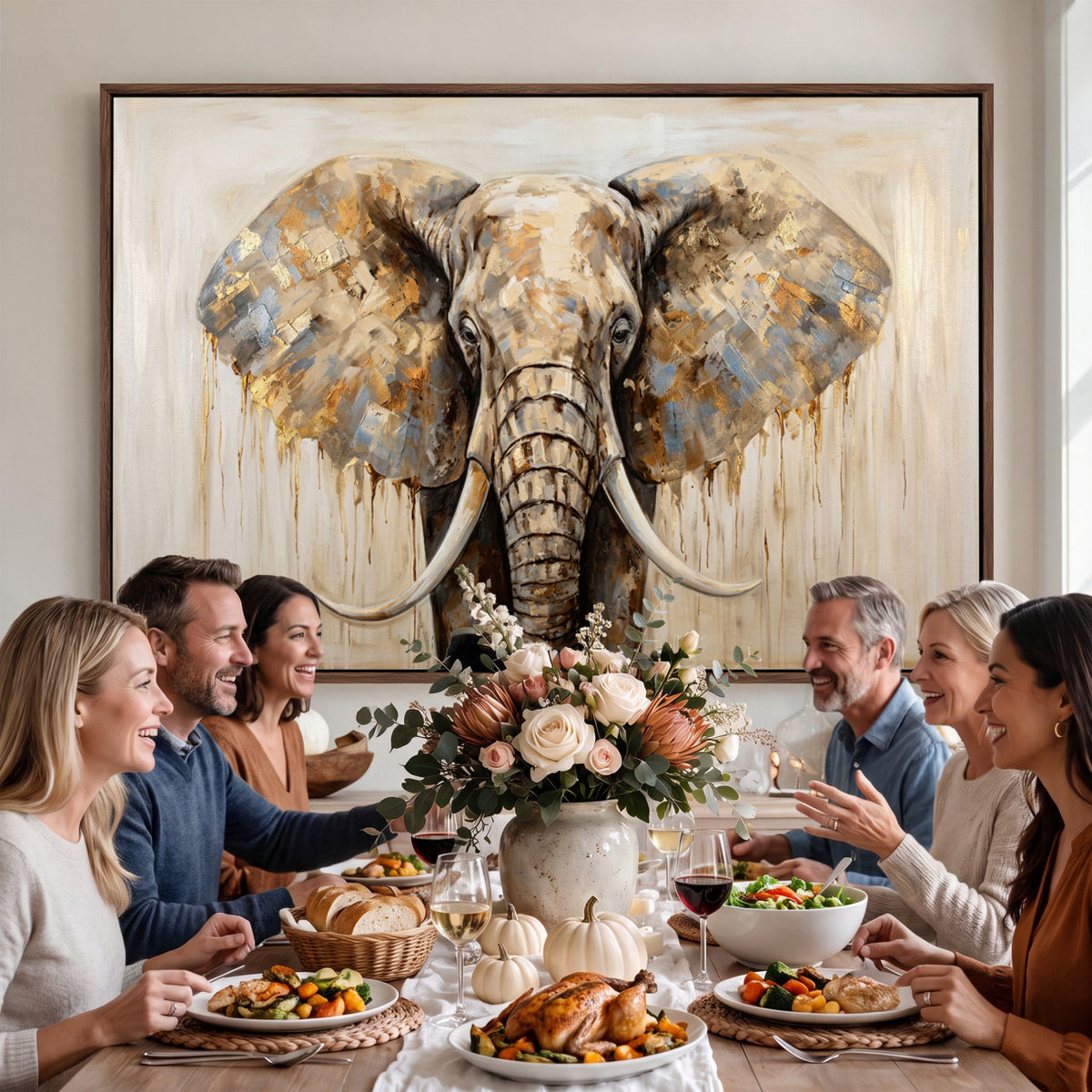 95819221-MGV-CV-36X24 - Gold Leaf Elephant Canvas Wall Art Abstract African Wildlife Painting Print