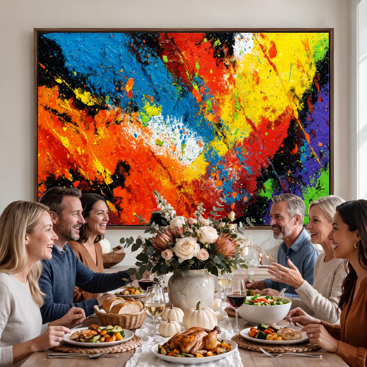 74888753-MGV-CV-36X24 - Vibrant Blue Abstract Canvas Wall Art Colorful Painterly Oil Painting Style Print