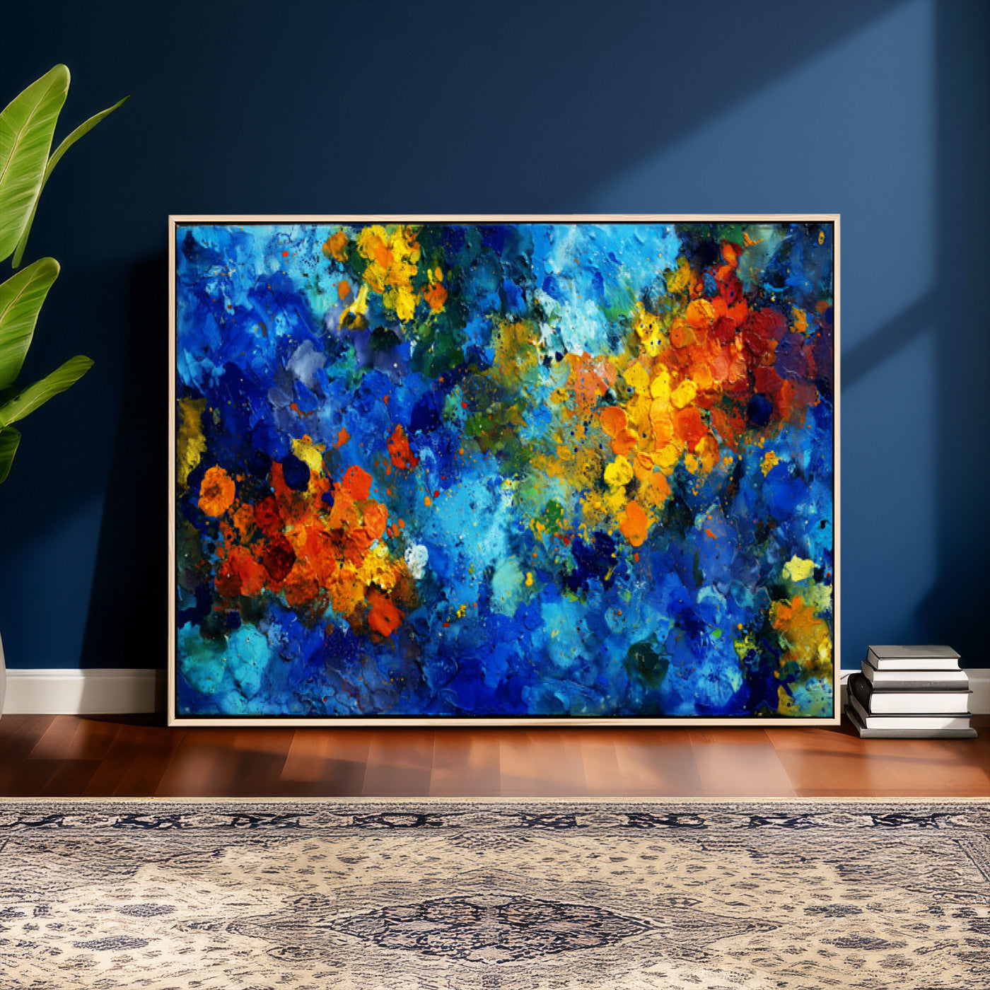 52431611-MGV-CV-36X24 - Vibrant Blue Abstract Canvas Wall Art Colorful Impasto Oil Painting Print