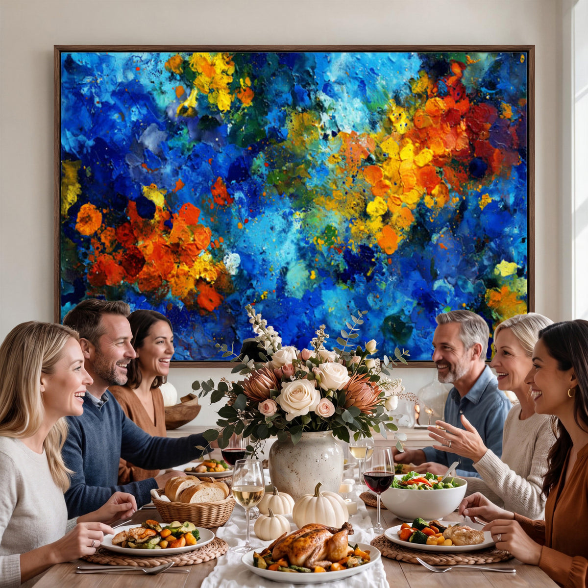 52431611-MGV-CV-36X24 - Vibrant Blue Abstract Canvas Wall Art Colorful Painterly Oil Painting Style Print