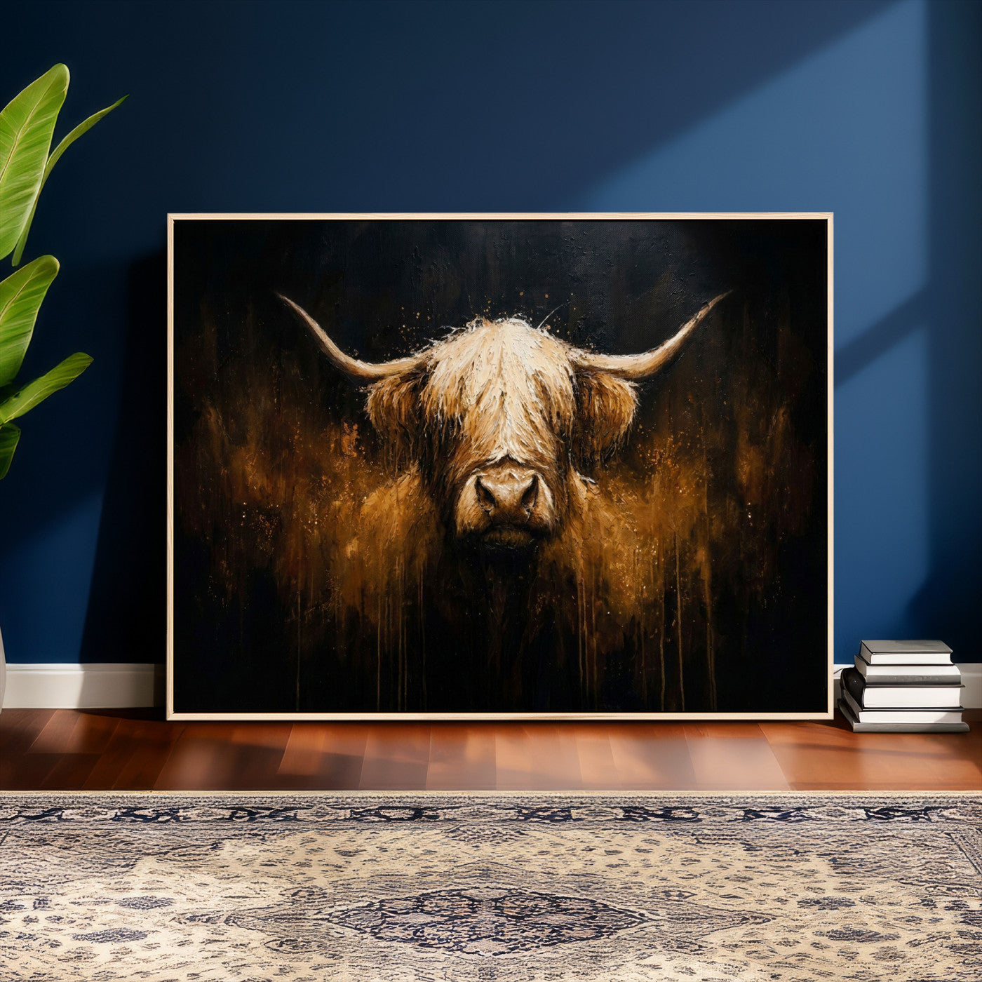 79873059-MGV-CV-36X24 - Rustic Highland Cow Canvas Print Dark Farmhouse Cattle Wall Decor