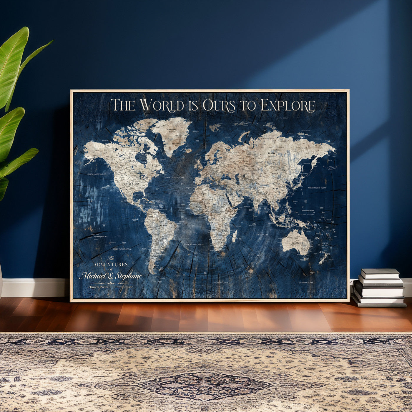 NEWMAP-5-MGV-CV-36X24 - Push Pin Customize World Map Wall Art Canvas Print, Modern Decorative Framed Map Artwork Prints for Living Room, Office, Bedroom Wall Decor - NEWMAP-5