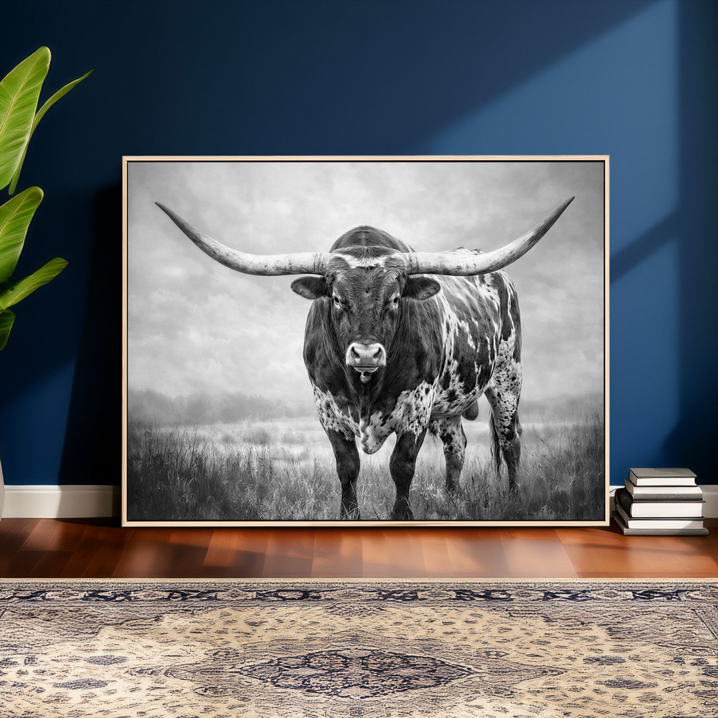 11121585-MGV-CV-36X24 - Texas Bull Wall Art Canvas Print for Farmhouse Restaurant Wall Decor