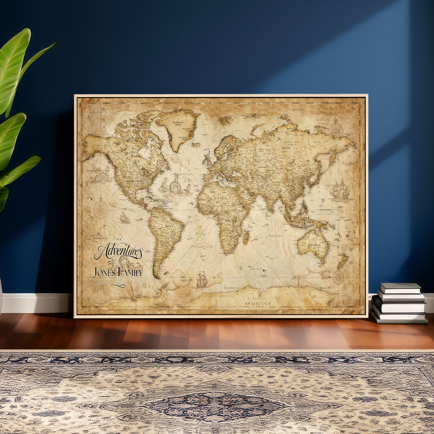 60956619-MGV-CV-36X24 - Custom Push Pin World Map Canvas Print – Personalized Travel Map Wall Art