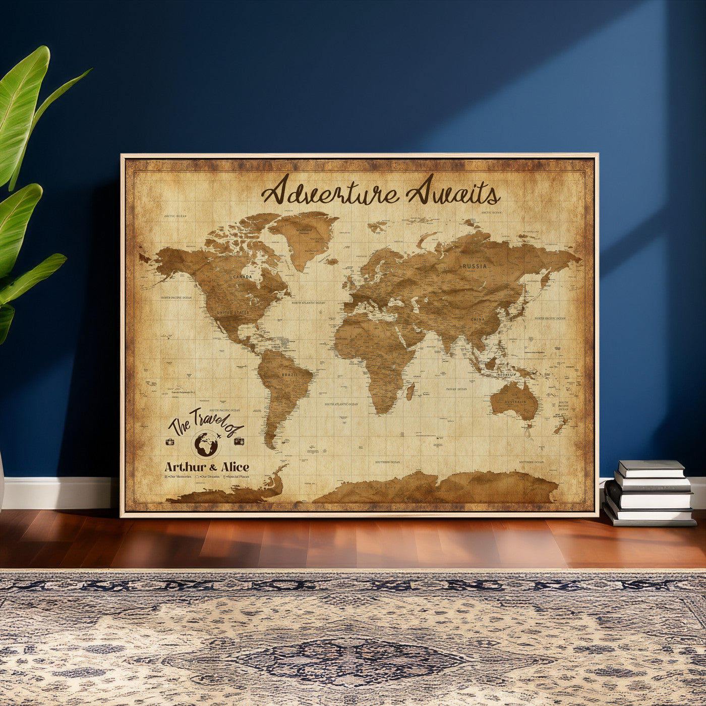 43427501-MGV-CV-36X24 - Custom Push Pin World Map Canvas Print – Personalized Travel Map Wall Art