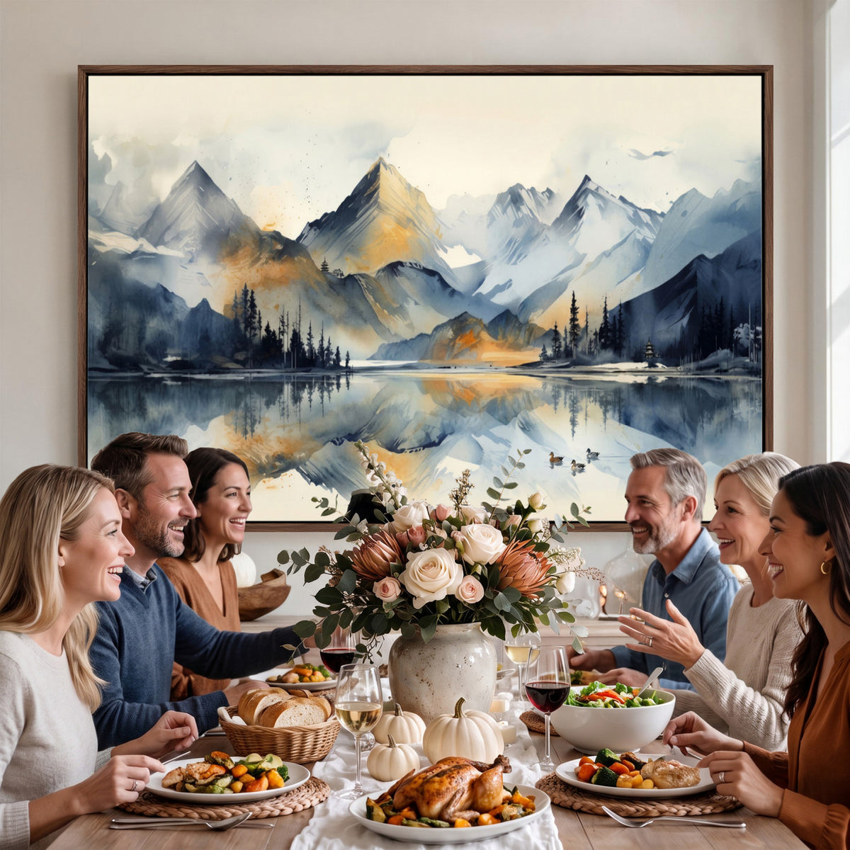 10196184T-MGV-CV-36X24 - Lake Abstract Mountain Wall Art Canvas Print