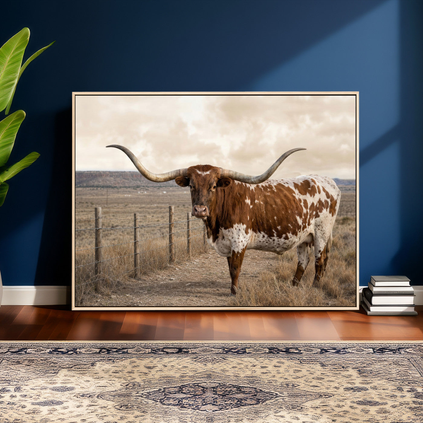 22808364-MGV-CV-36X24 - Texas Longhorn Cattle in Desert Pasture Wall Art Canvas Print - Rustic Western Decor