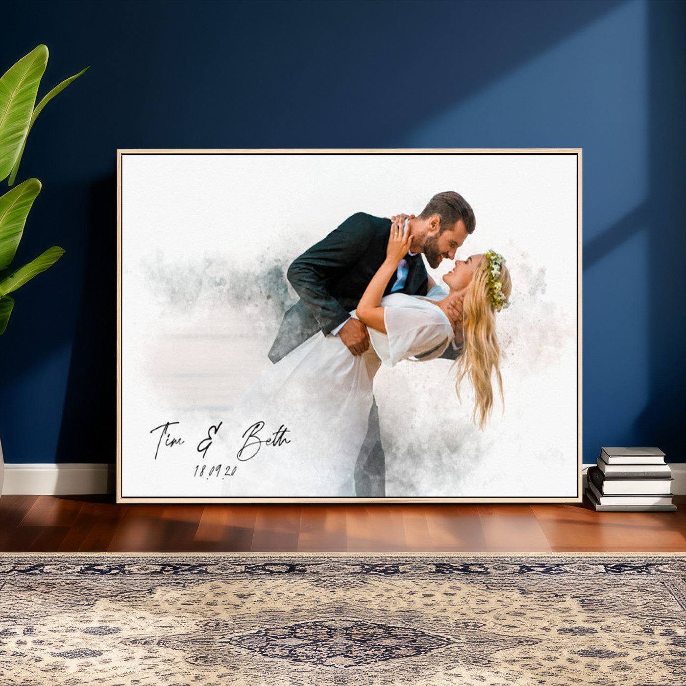 39726003-MGV-CV-36X24 - Watercolor Couple Portrait from Photo, Custom Wedding Anniversary Gift for Wife Husband Parents, Engagement Gift for Friend