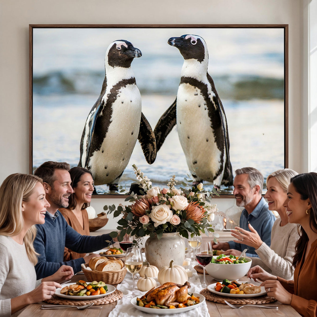 64870405-MGV-TP-30X20 - African Penguins Boulders Beach Wall Art Canvas Print, Cute Penguin Couple Photo Print