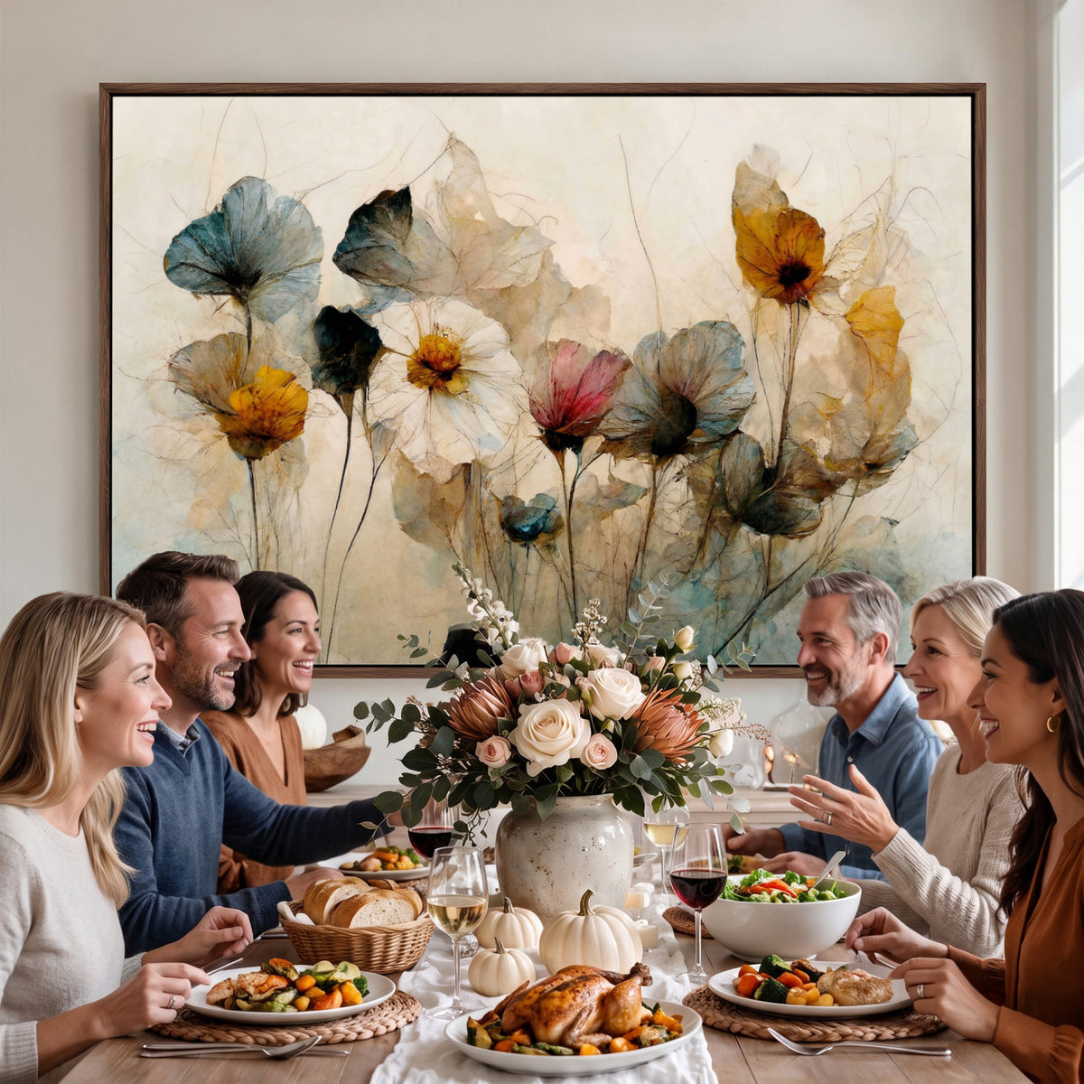 86802229-MGV-CV-36X24 - Vintage Dried Floral Meadow Wall Art Canvas Print, Translucent Watercolor Flowers Painting Print