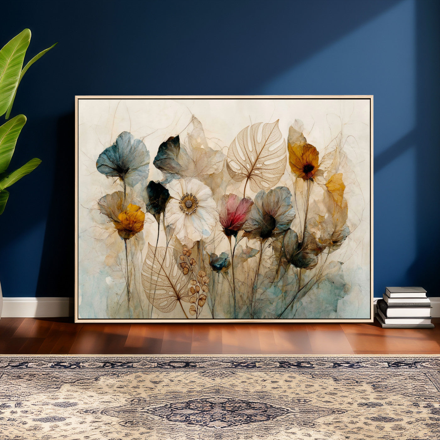93171612-MGV-CV-36X24 - Vintage Dried Floral Meadow Wall Art Canvas Print, Translucent Watercolor Flowers Painting Print