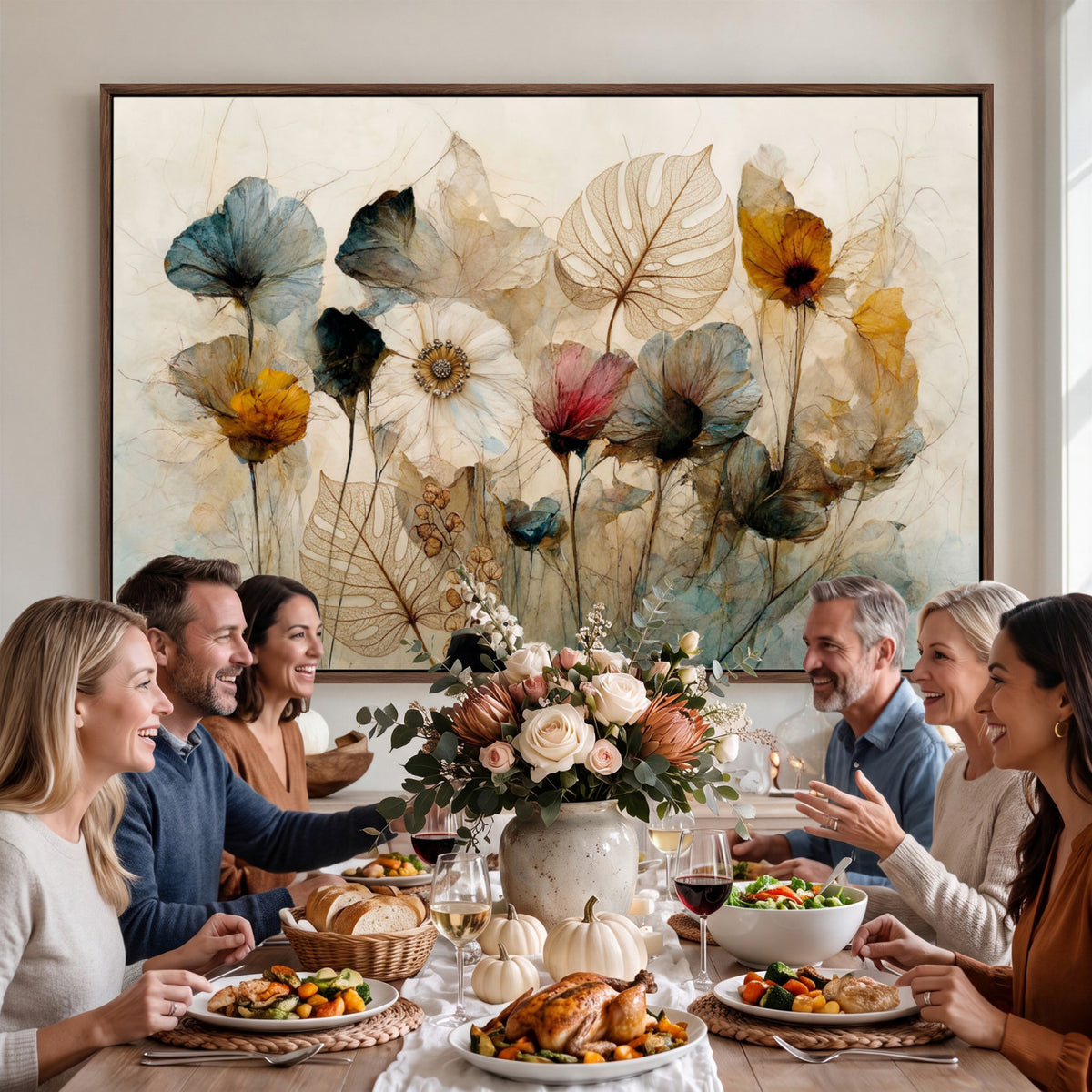 93171612-MGV-CV-36X24 - Vintage Dried Floral Meadow Wall Art Canvas Print, Translucent Watercolor Flowers Painting Print