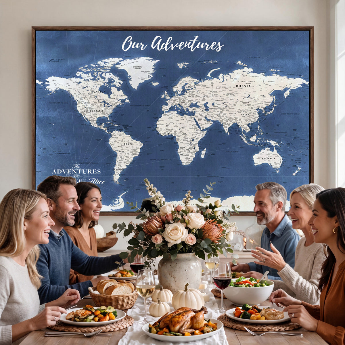 75405527-MGV-CV-36X24 - Extra Large Framed Personalize Push Pin World Map Wall Art Canvas Print for Travel Tracking