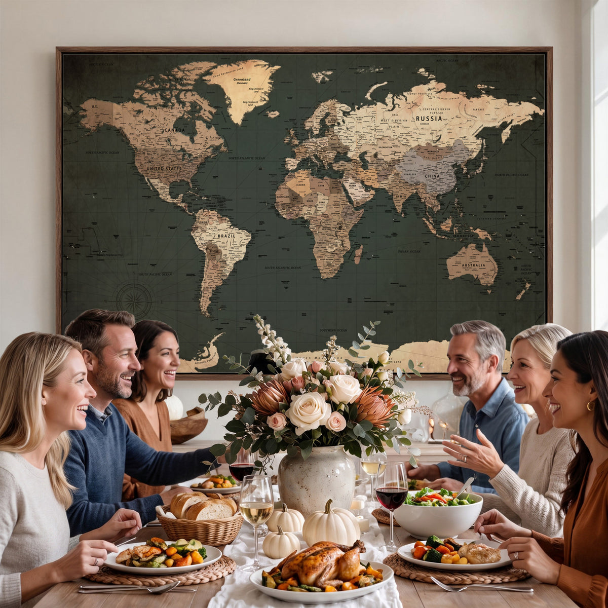 42327656-MGV-CV-36X24 - Extra Large Framed Personalize Push Pin World Map Wall Art Canvas Print for Travel Tracking
