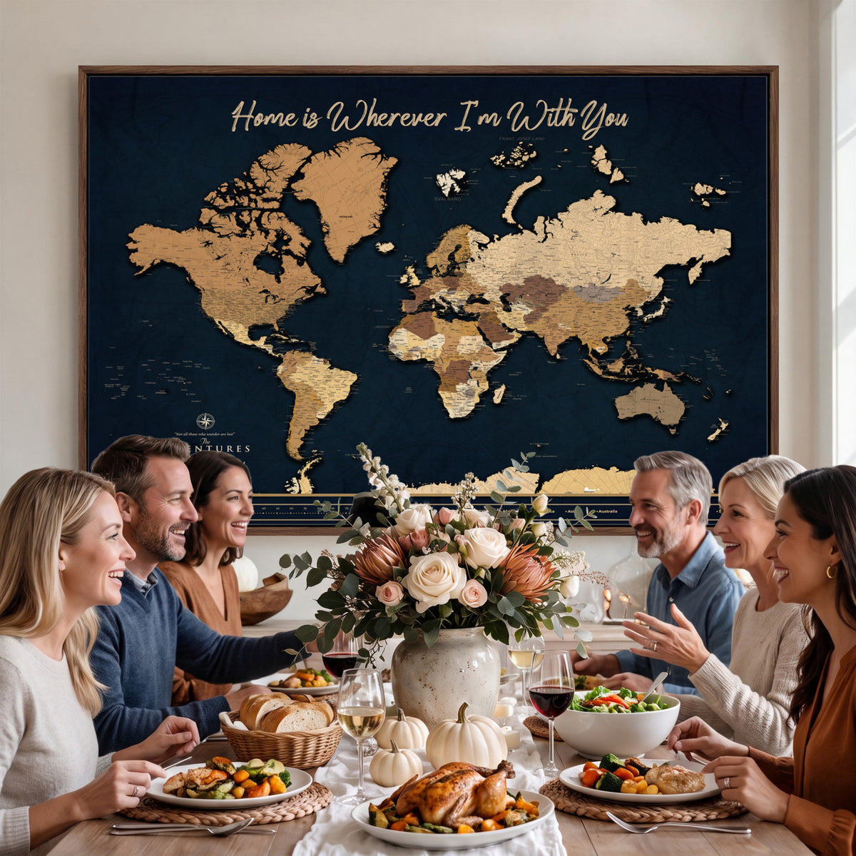 13903533-MGV-CV-36X24 - Extra Large Framed Personalize Push Pin World Map Wall Art Canvas Print for Travel Tracking