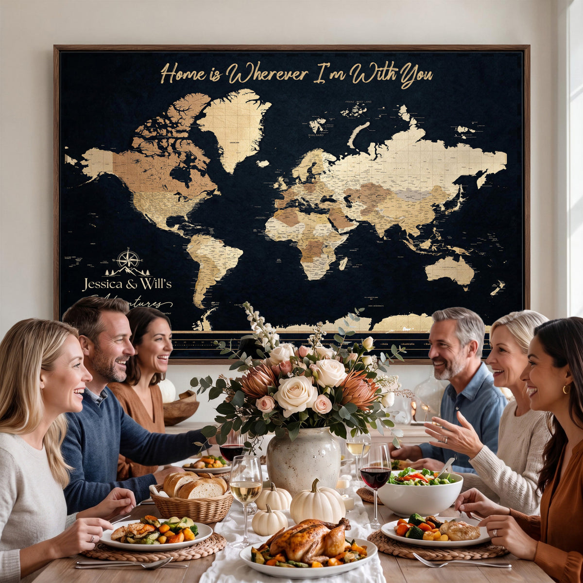 43430657-MGV-CV-36X24 - Extra Large Framed Personalize Push Pin World Map Wall Art Canvas Print for Travel Tracking