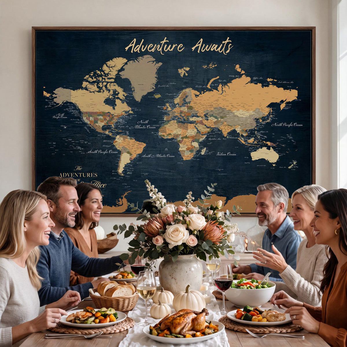 13350960-MGV-CV-36X24 - Extra Large Framed Personalize Push Pin World Map Wall Art Canvas Print for Travel Tracking