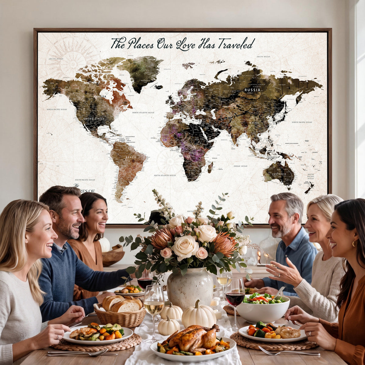 18074626D3D-MGV-CV-36X24 - Extra Large Framed Personalize Push Pin World Map Wall Art Canvas Print for Travel Tracking NEWMAP - 015