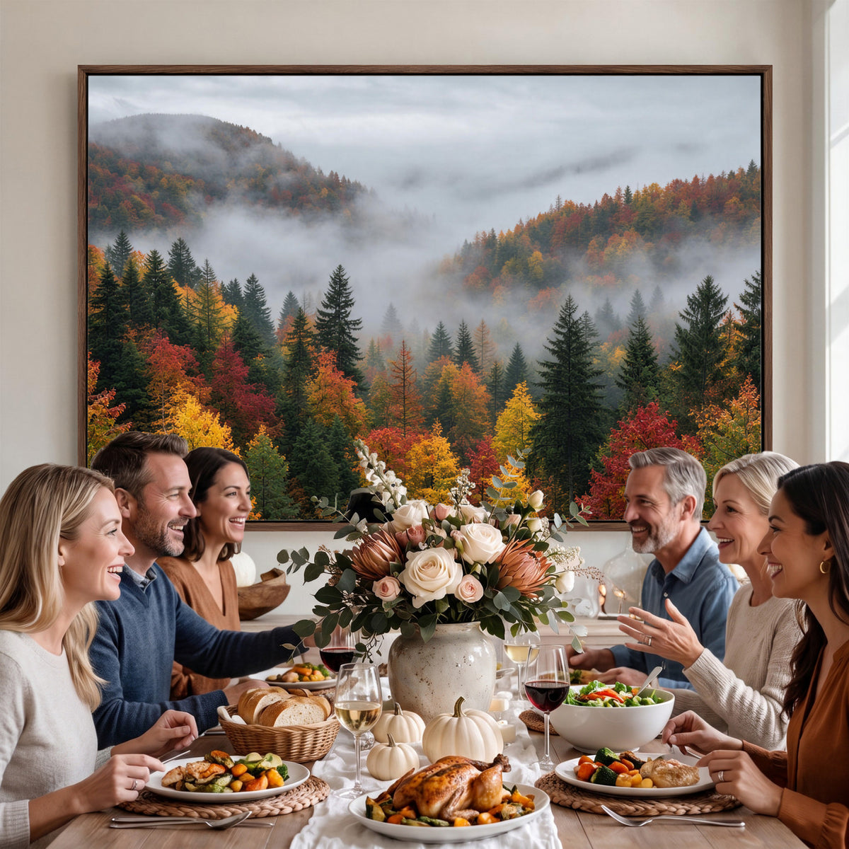47877083-_Poster-30x20 - Fall Forest Misty Mountain Canvas Print Smoky Mountain Landscape Wall Art Autumn Trees Nature Poster Printing