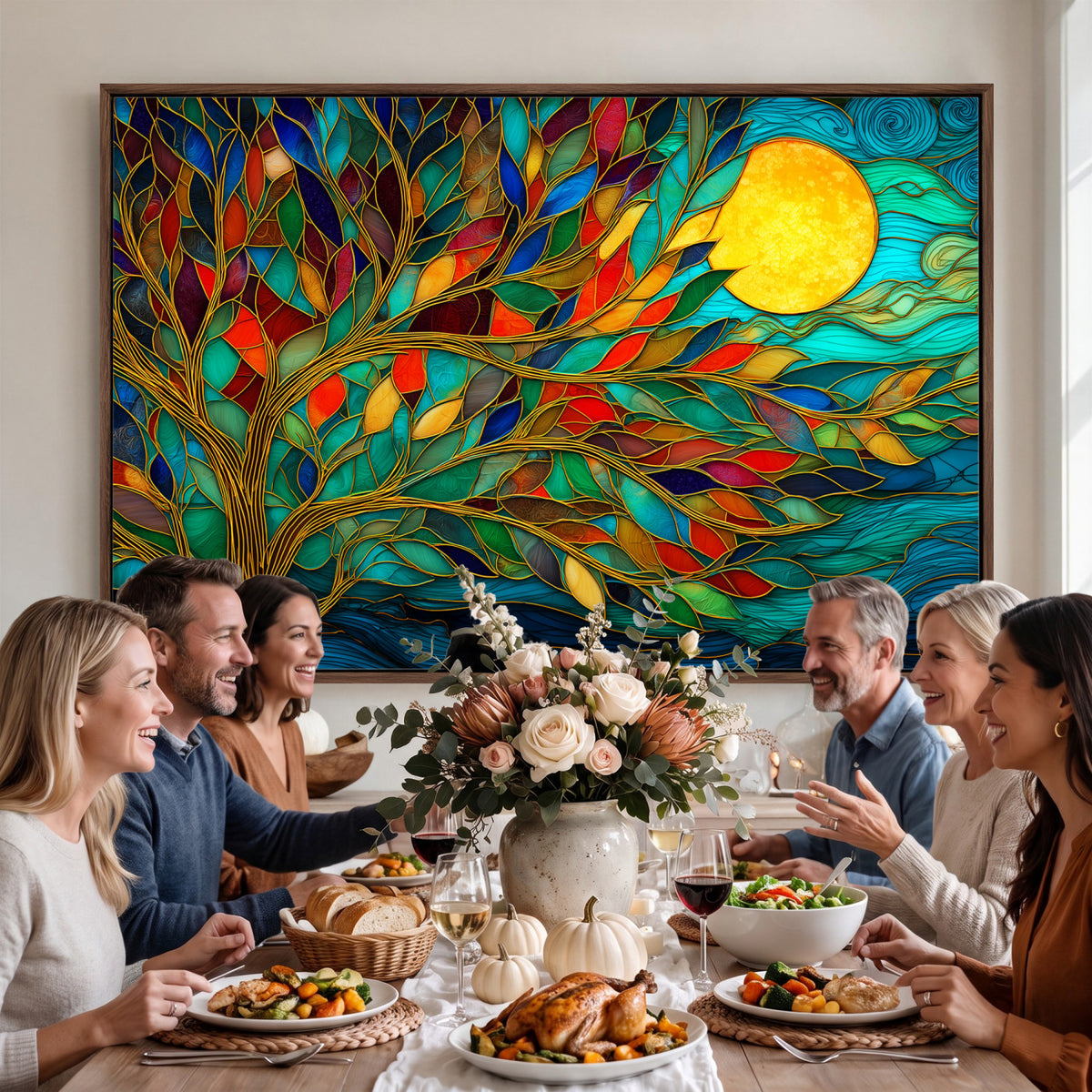 11877152-MGV-CV-36X24 - Stained Glass Tree Of Life Wall Art - Vibrant Mosaic Nature Home Decor