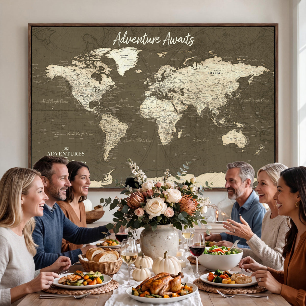 27762875D-MGV-CV-36X24 - Custom Push Pin World Map Wall Art Canvas Print | Personalized Travel Tracker with Pins Framed Large for Home and Office Decor