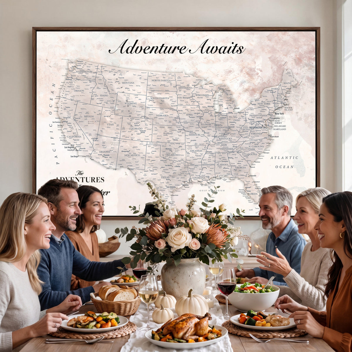 50687859-MGV-CV-36X24 - Custom USA Push Pin Travel Map Canvas Wall Art - Personalized Couples Gift Flat Digital Print