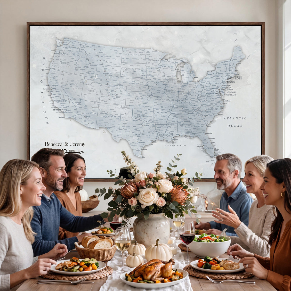 35973131-MGV-CV-36X24 - Custom USA Push Pin Travel Map Canvas Wall Art - Personalized Couples Gift Flat Digital Print