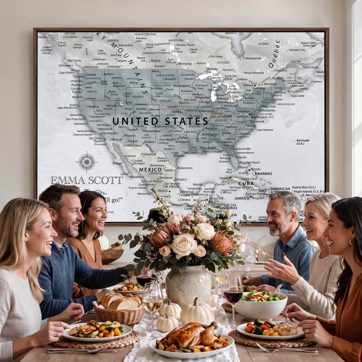 90686209D-MGV-CV-36X24 - Custom USA Push Pin Travel Map Canvas Wall Art - Personalized Couples Gift Flat Digital Print