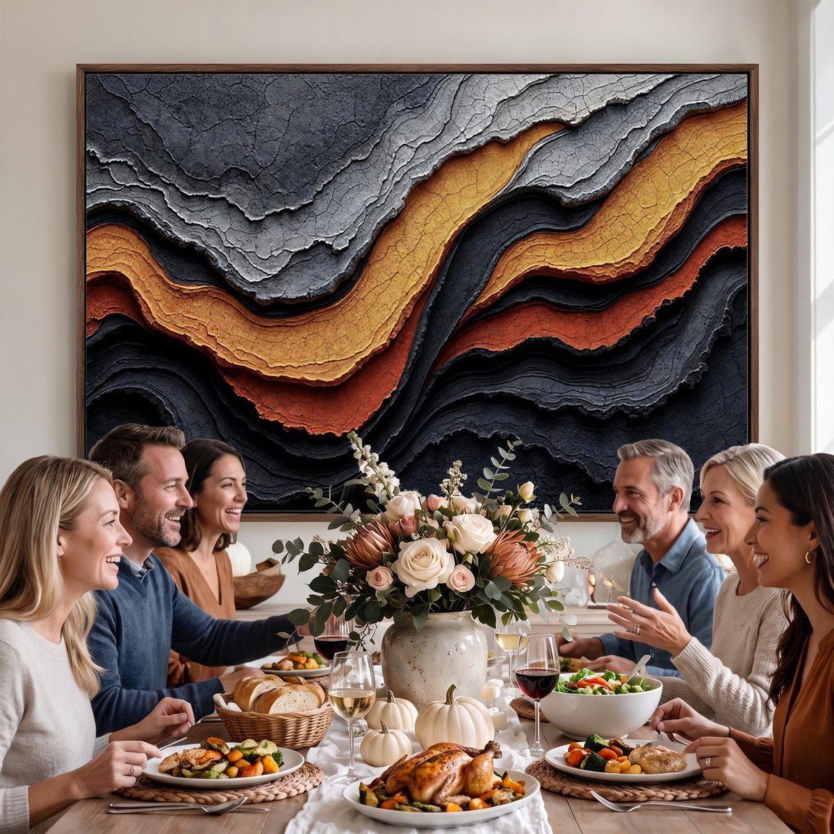 59852489-_Poster-30x20 - Abstract Waves Canvas Wall Art - Modern Terracotta and Charcoal Gray Print