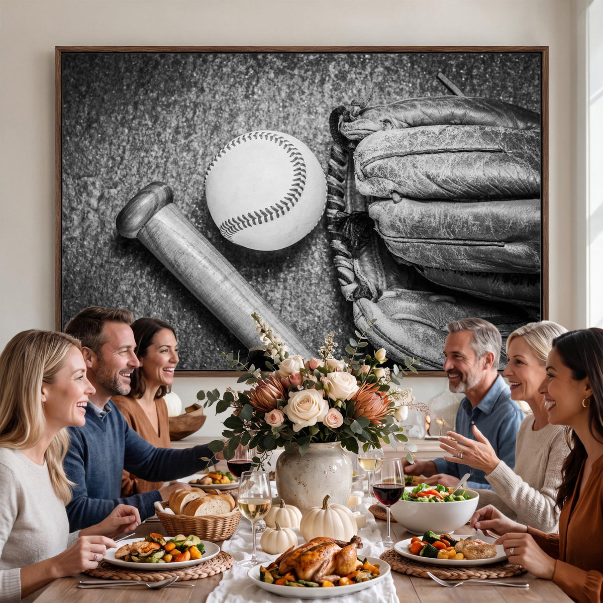 83916D-MGV-CV-36X24 - Vintage Baseball Glove and Bat Sports Wall Art Canvas Print