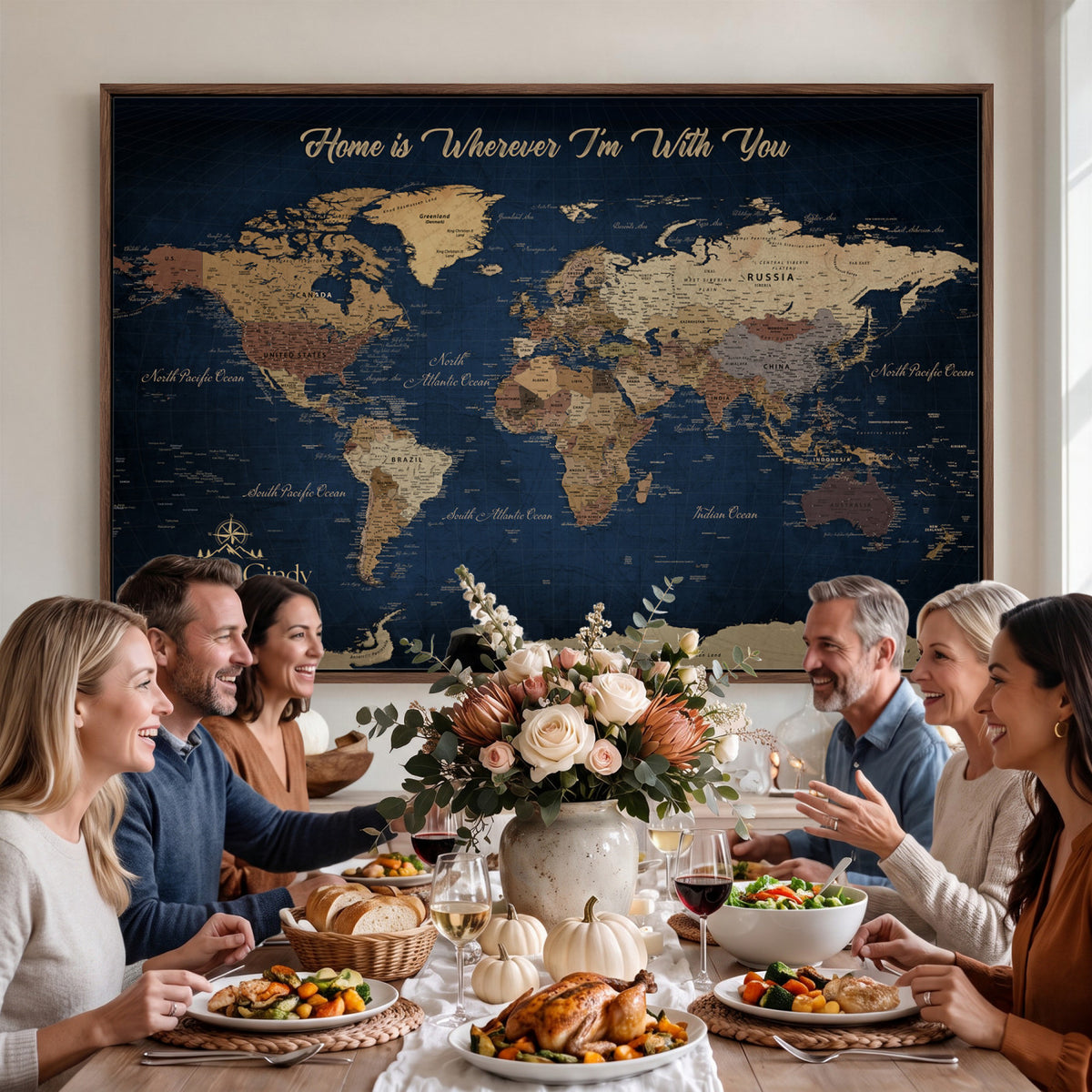 57774467-MGV-CV-36X24 - Custom Push Pin World Map Wall Art Canvas Print – Personalized Travel Tracker with Pins Framed Large for Home and Office Decor