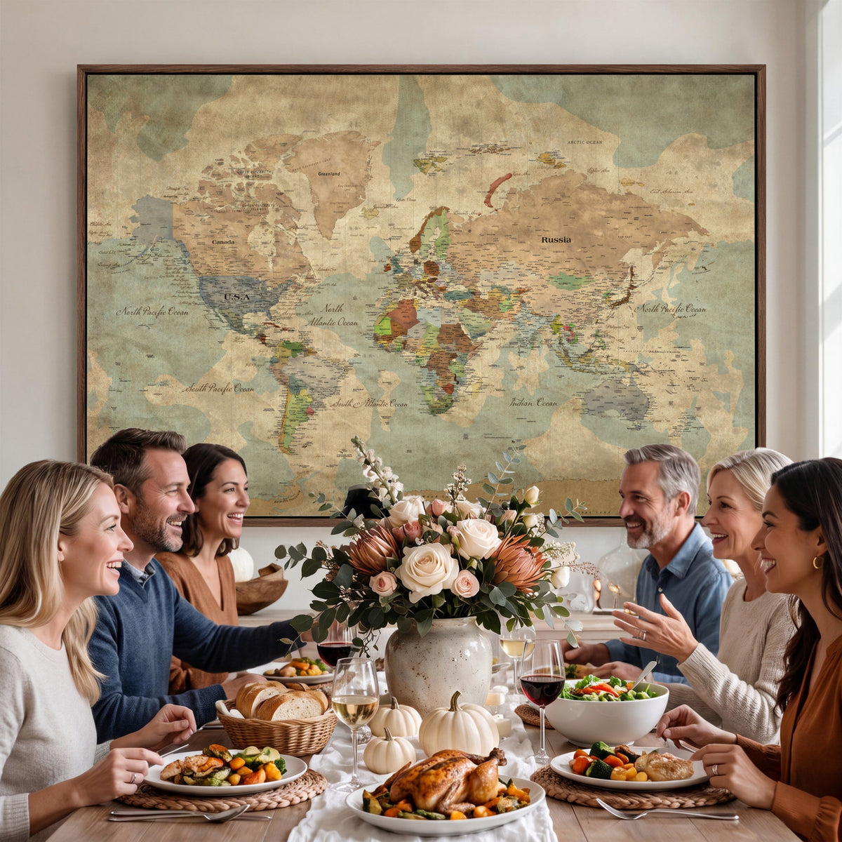20795898D-MGV-CV-36X24 - Custom Push Pin World Map Wall Art Canvas Print – Personalized Travel Tracker with Pins Framed Large for Home and Office Decor