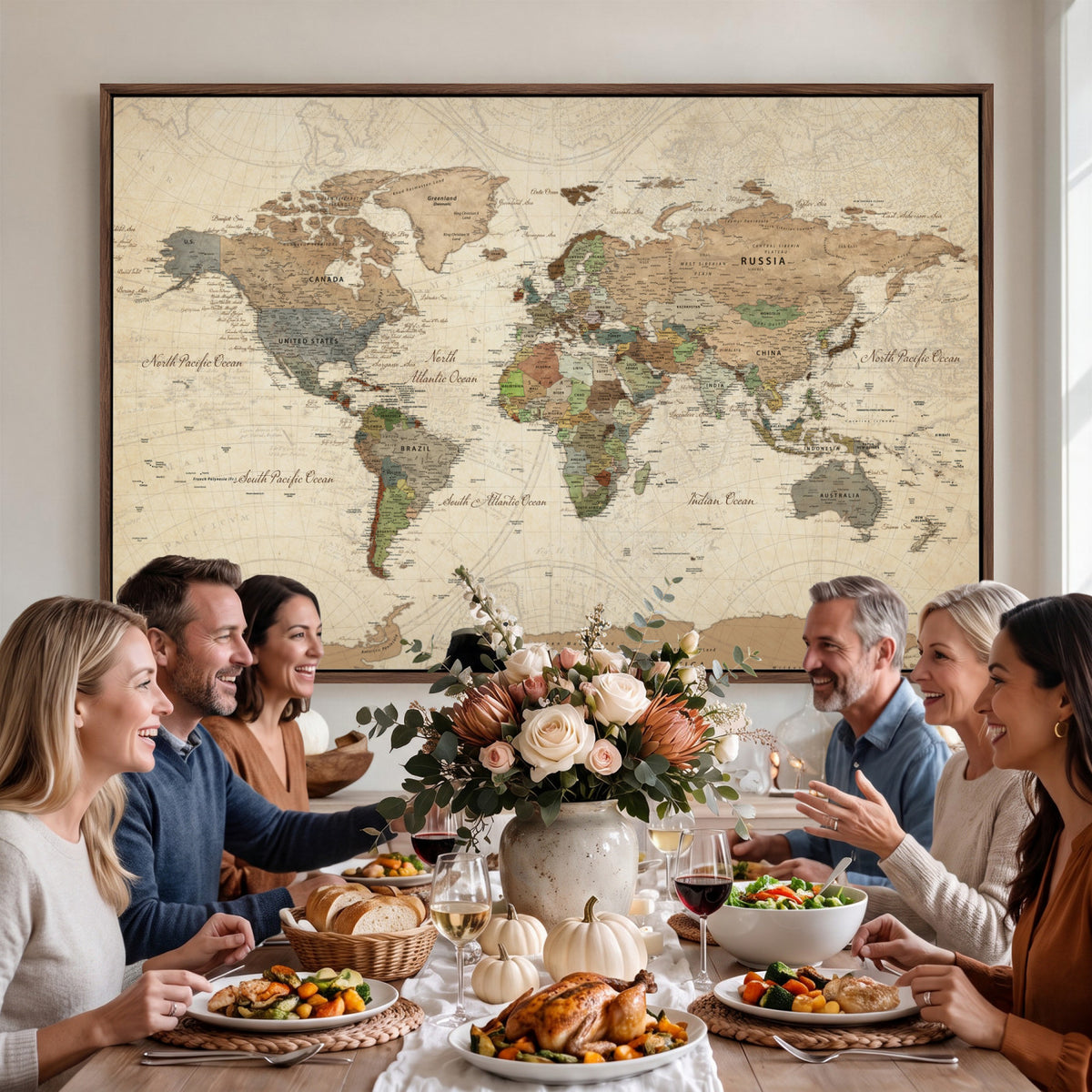 32749414D-MGV-CV-36X24 - Custom Push Pin World Map Wall Art Canvas Print – Personalized Travel Tracker with Pins Framed Large for Home and Office Decor