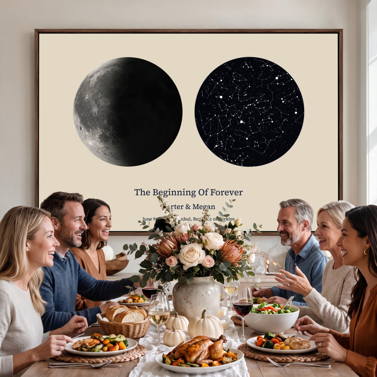 CSTM914LIRIKD-MGV-CV-36X24 - Moon and Stars Canvas Print – Personalized Moon Phase and Star Map Wall Art