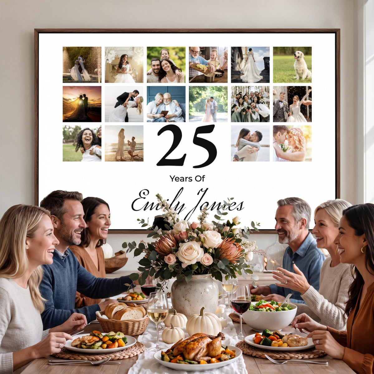 CSTM914ANID-MGV-CV-36X24 - Photo Grid with Number Canvas Print – Personalized Birthday or Anniversary Photo Collage