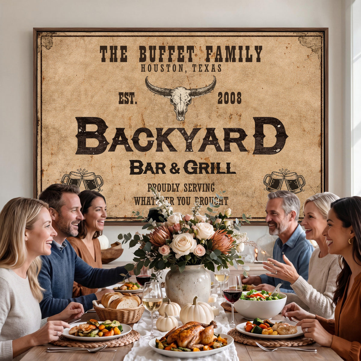 Custom Backyard Bar & Grill Sign Canvas, Personalized Family Name Sign
