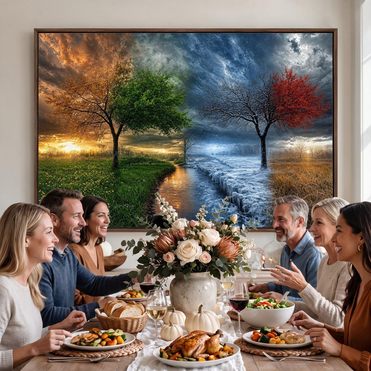 61895574-MGV-CV-24X16 - Four Seasons Tree Canvas Wall Art, Nature Landscape Canvas Print for Living Room