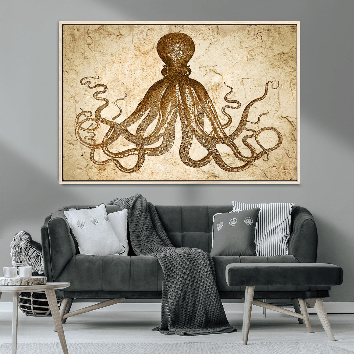 MGV-FC-36X24 - Sepia Octopus Wall Art Abstract Animal Canvas Print