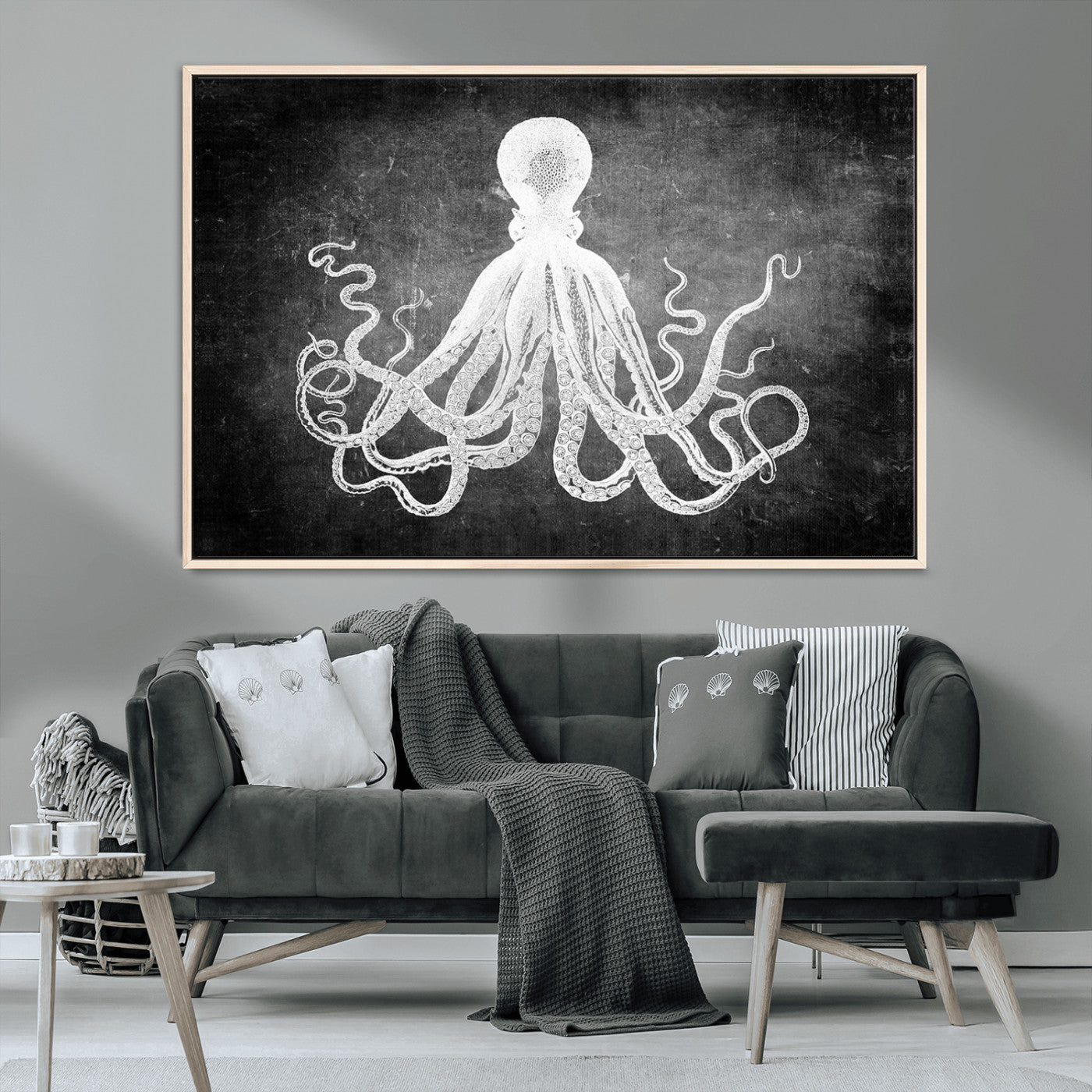 MGV-FC-36X24 - Black White Octopus Wall Art Canvas Print